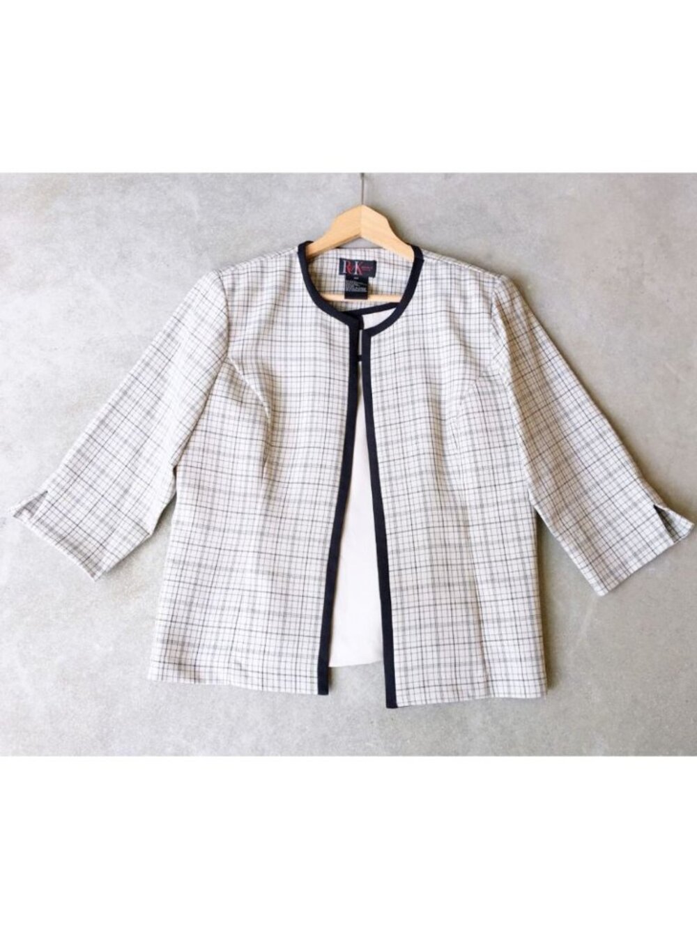 Black & Tan Plaid Open Front Blazer & Blouse Set